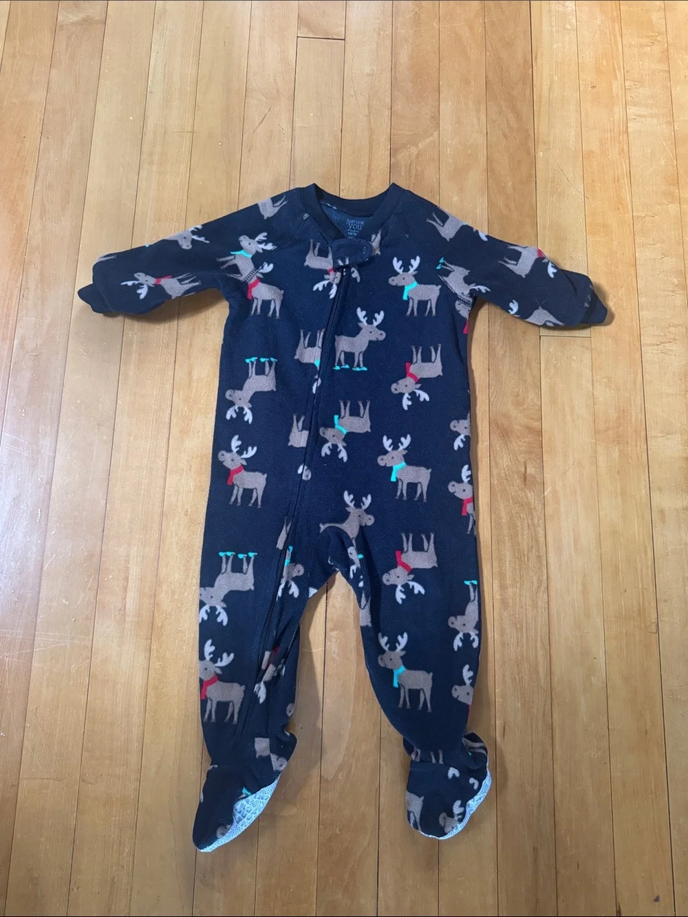 Carter’s Kids black Reindeer Footed One-Piece Pajamas kids 12M